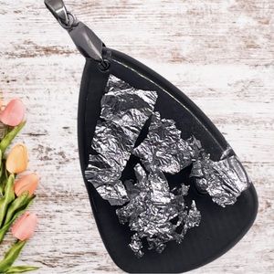 Silver Leaf Black Pendant Handcrafted Resin Art To Wear